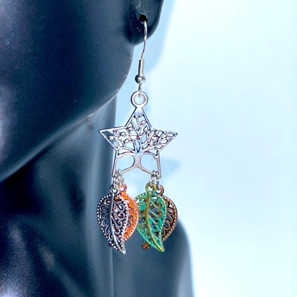 Handmade Sterling Silver Tree Star Pendant Earrings! - Picture 2 of 4